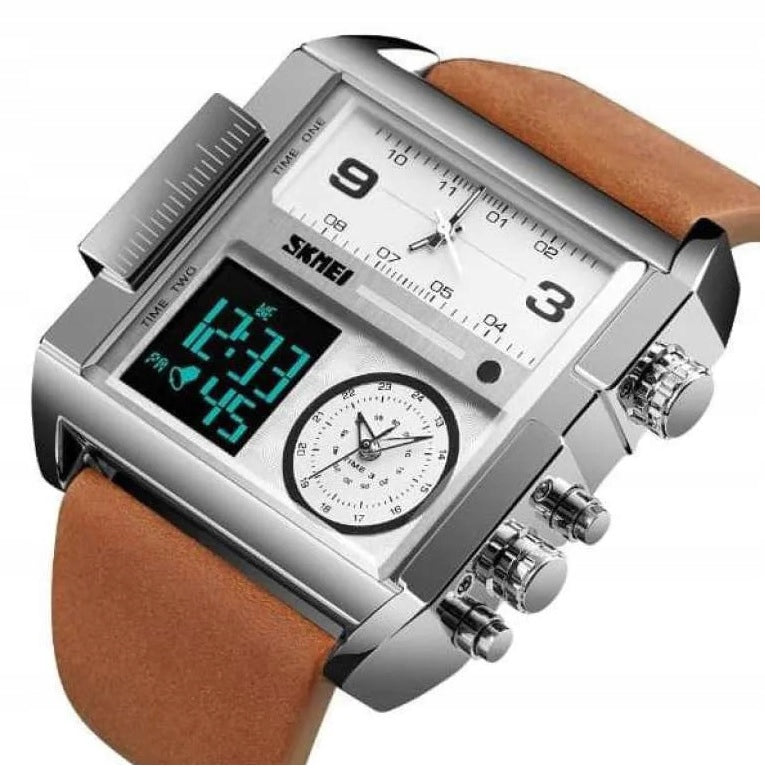 Men's watch SKMEI analog digital leather strap large dial many functions Packaging status original
