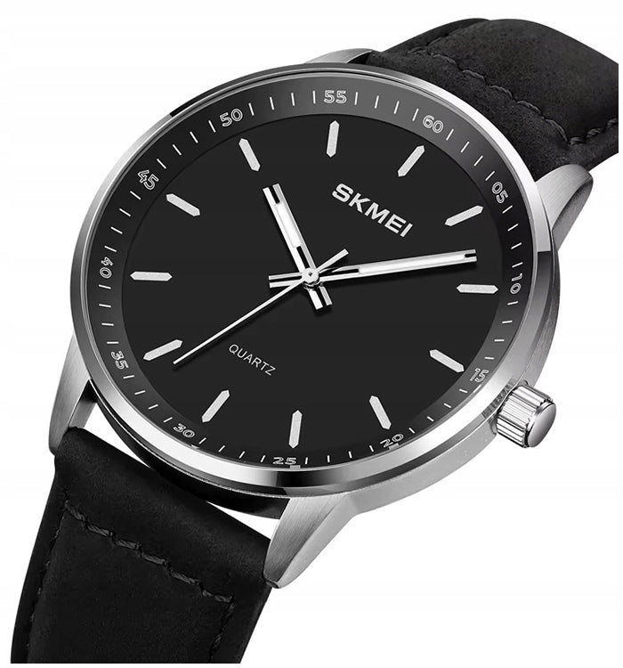 Men's watch SKMEI analog leather strap readable dial black brown Brand Skmei