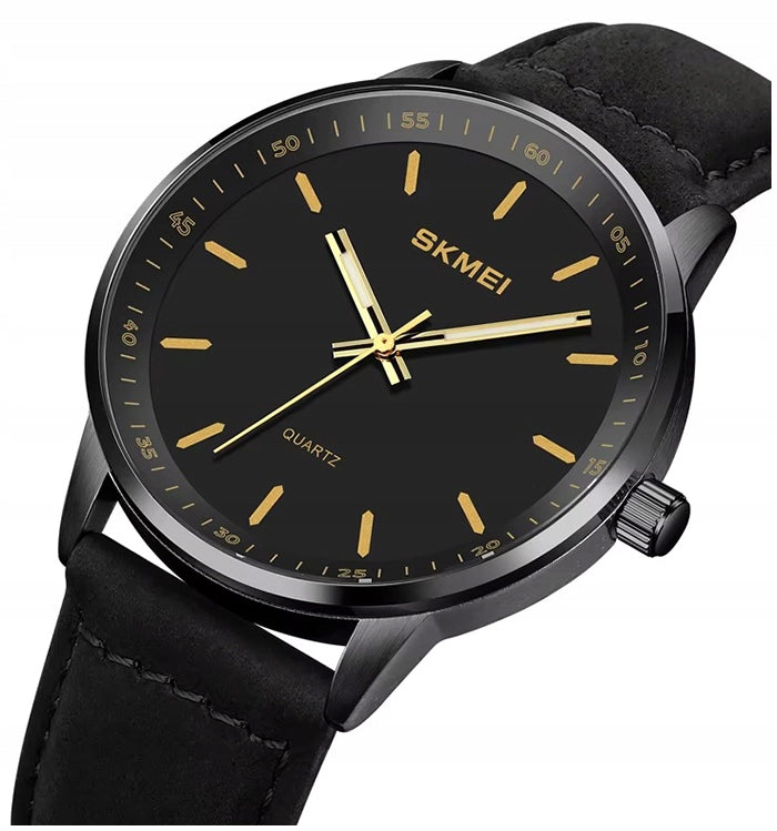 Men's watch SKMEI analog leather strap readable dial black brown Packaging status original
