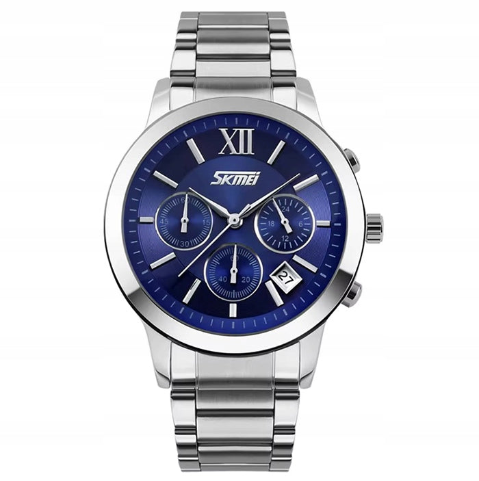 Men's watch SKMEI analog steel bracelet chronograph date silver