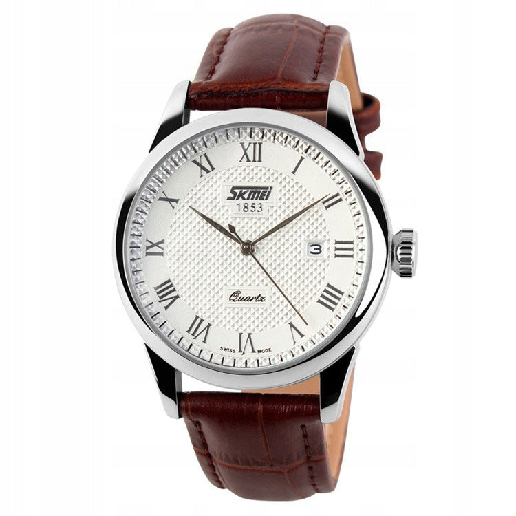 Men's watch SKMEI analog strap leather date classic