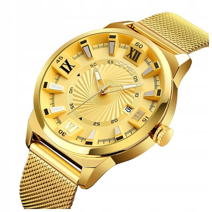 Men's watch SKMEI gold analog mesh bracelet readable dial Brand Skmei