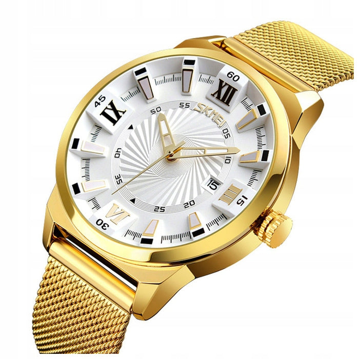 Men's watch SKMEI gold analog mesh bracelet readable dial Packaging status original