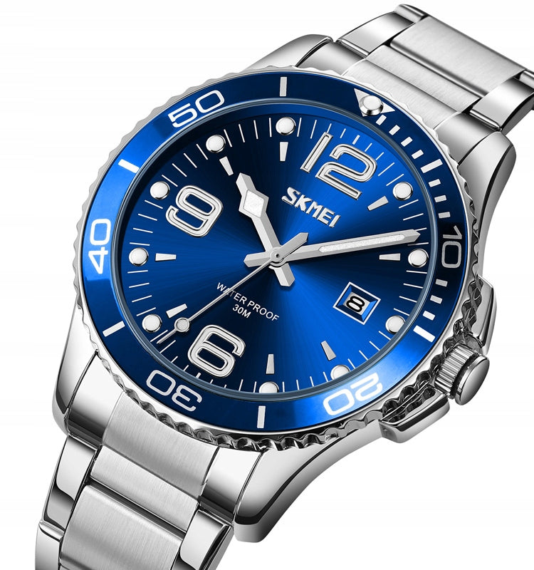 Men's watch SKMEI silver bracelet analog date