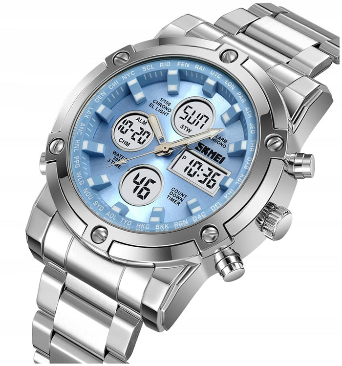 Men's watch SKMEI steel analog bracelet massive many functions