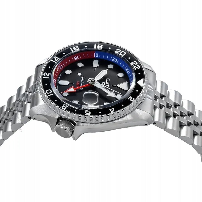 Men's watch Seiko automatic steel bracelet silver black Packaging status original