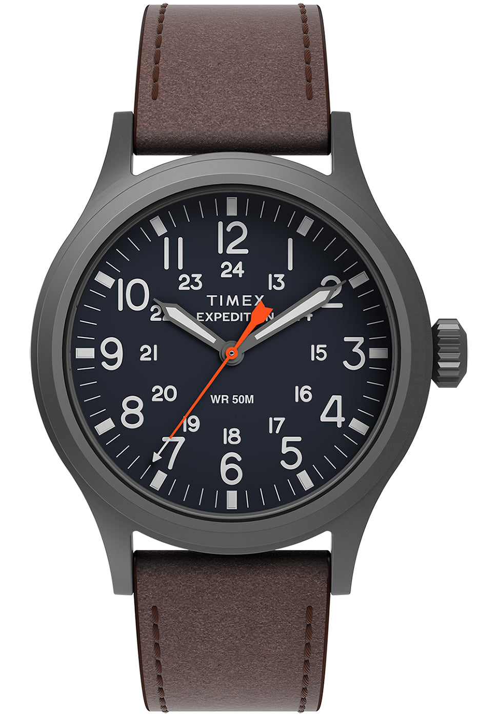 Men's watch TIMEX EXPEDITION on brown strap waterproof WR50 readable