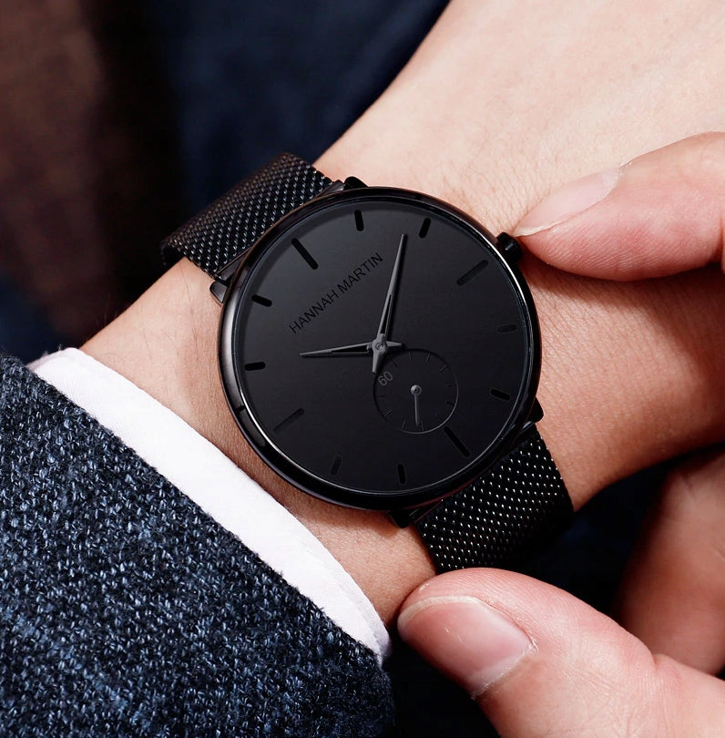 Men's watch all black bracelet gift for birthday Brand Hannah Martin