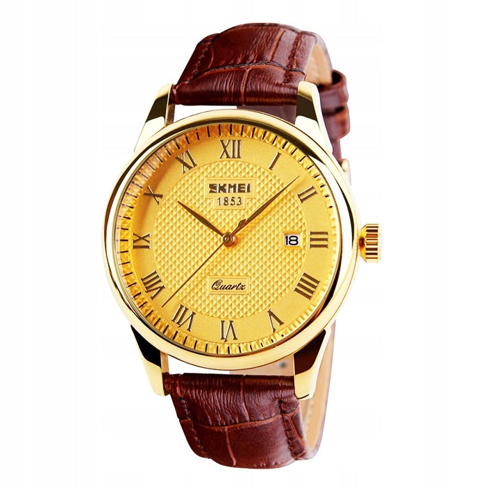 Men's watch / analog / classic / date / strap / brown / black