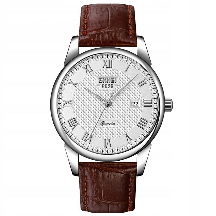 Men's watch analogue classic date strap brown black