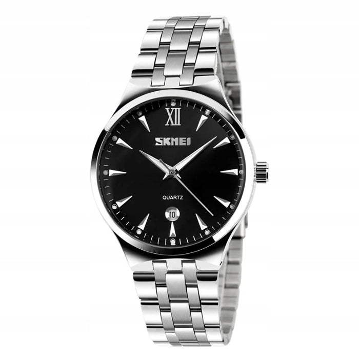 Men's watch bracelet silver readable date dial