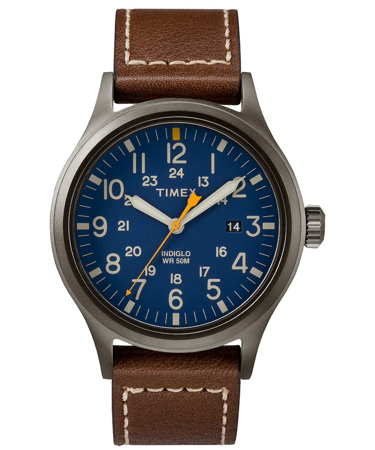 Men's watch on brown strap TIMEX waterproof readable with backlight