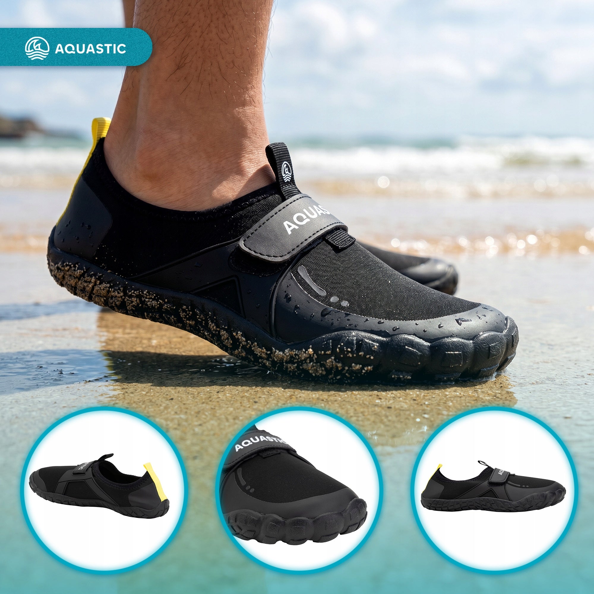 Men's water shoes Aquastic Reef black ECHINACEA BEACH LIGHT COMFORTABLE 44 Brand Aquastic