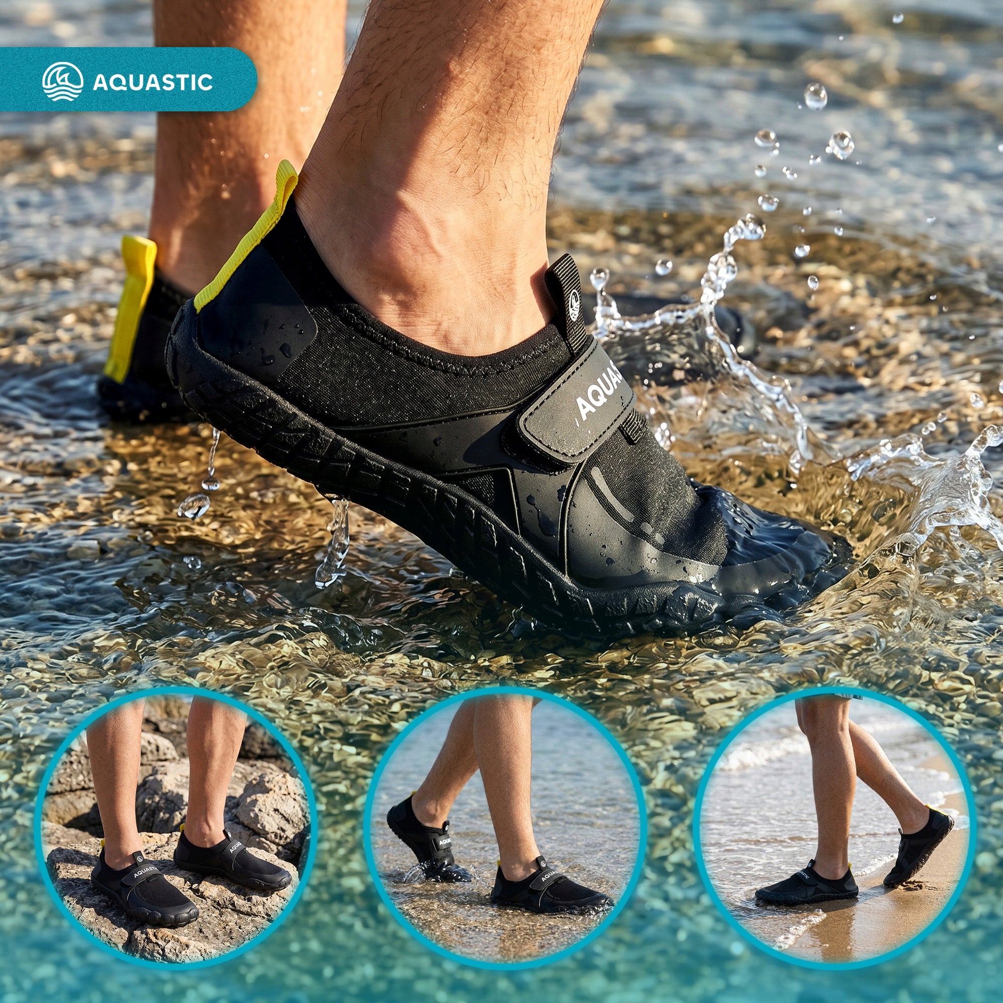 Men's water shoes Aquastic Reef black ECHINACEA BEACH LIGHT COMFORTABLE 44 Model Reef