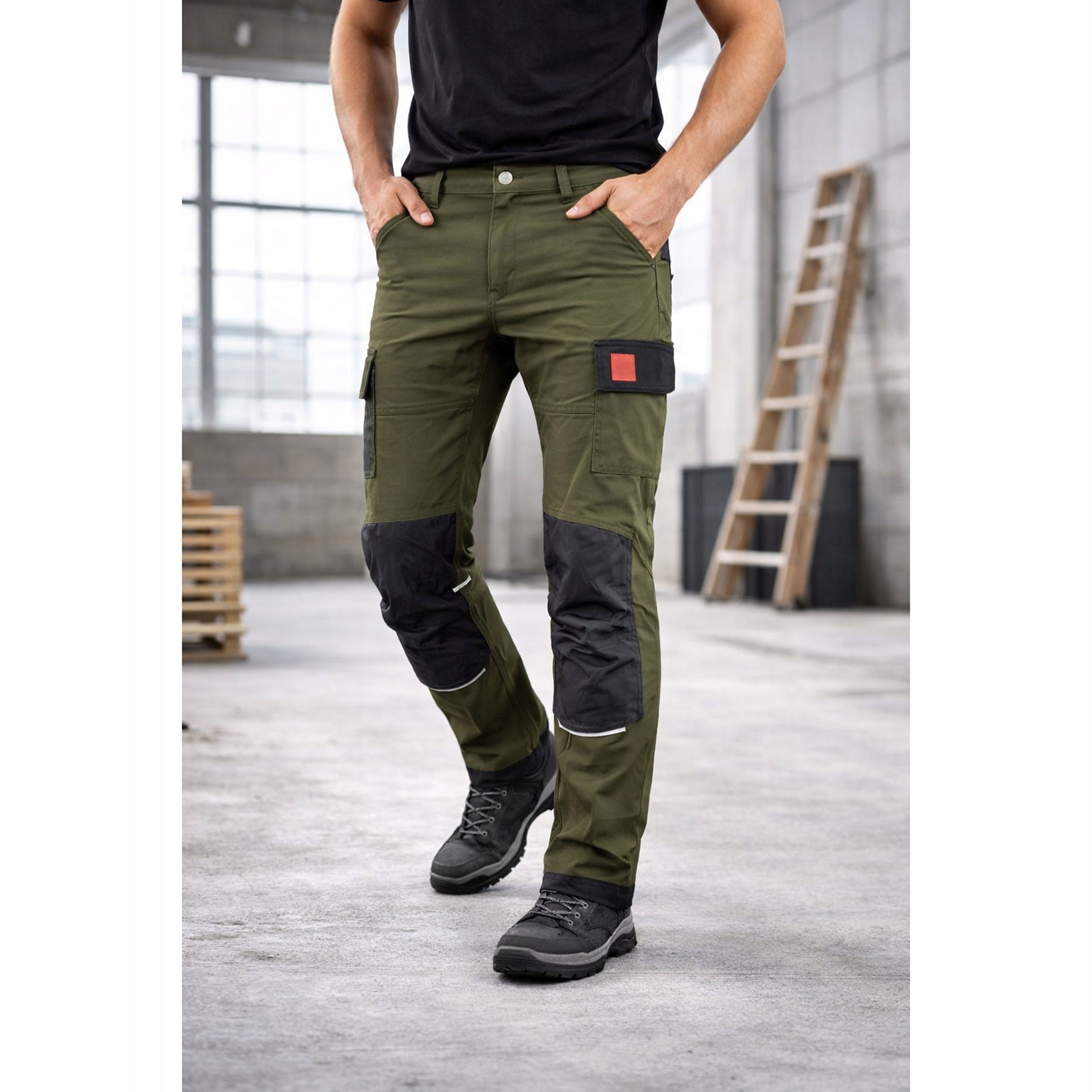 Men's work trousers ELASTIC STRETCH STRONG many pockets REFLECTORS bhp Packaging status original