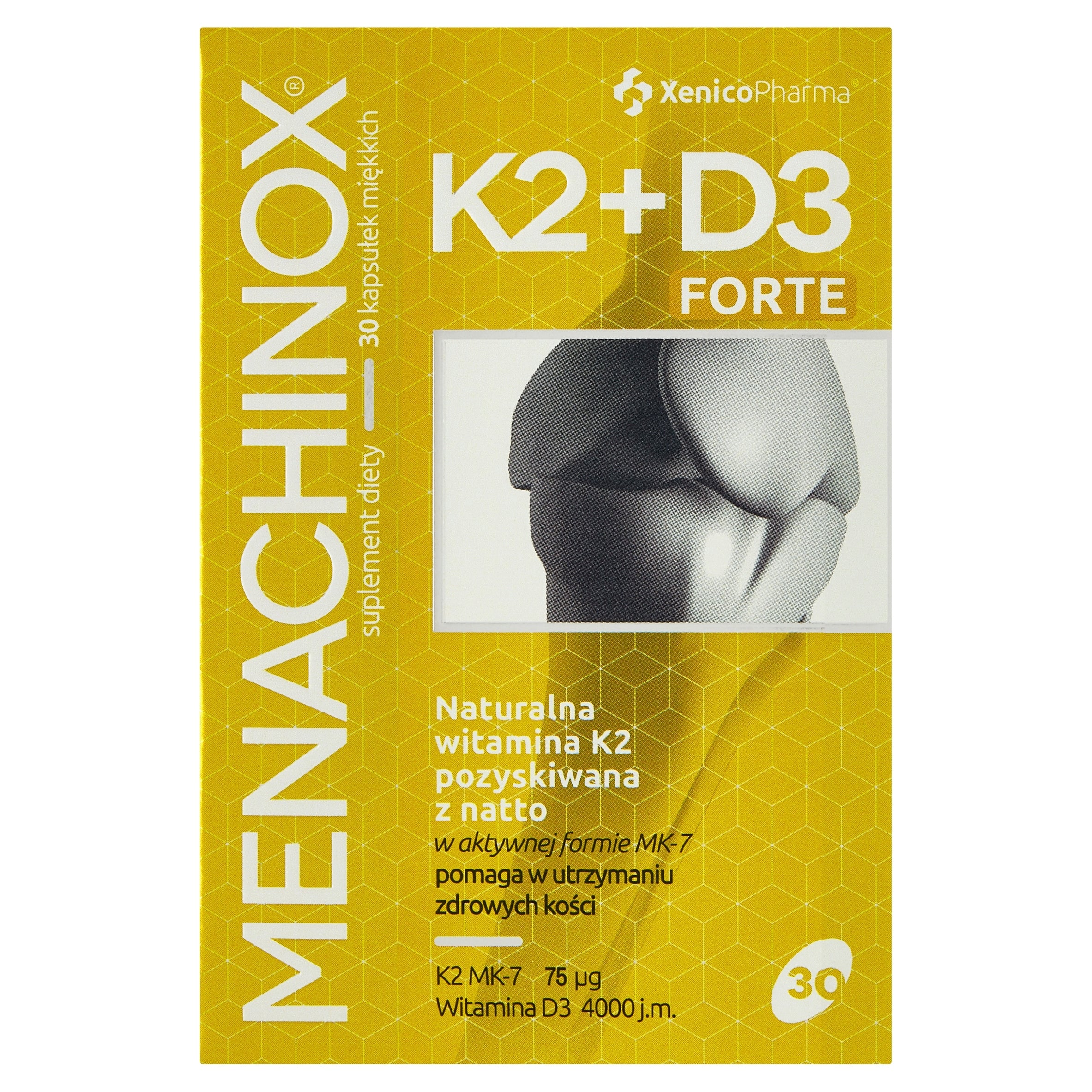Menachinox K2+D3 4000 Forte bone resistance 30 kaps. Packaging status original