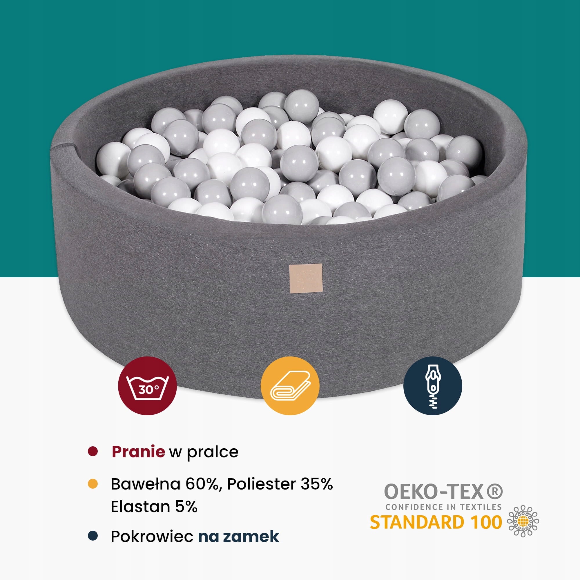 Baseinas su kamuoliukais, 250 vnt, tamsiai pilkas, 30cm