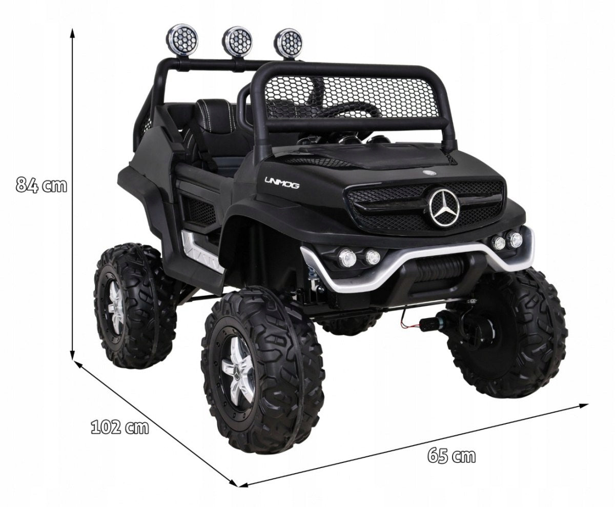 Mercedes Benz Unimog for children Black + 4x4 drive + Remote control + Luggage compartment + Wol Packaging status original