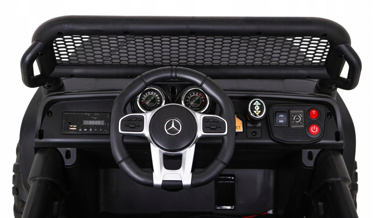 Mercedes Benz Unimog for children Black + 4x4 drive + Remote control + Luggage compartment + Wol Vehicle length 102 cm