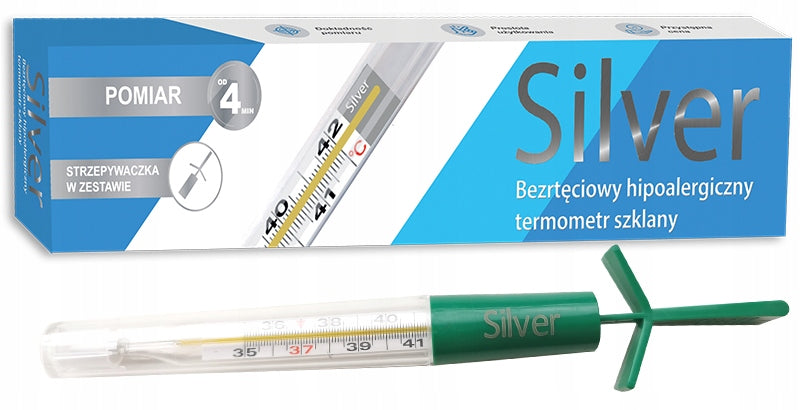 Mercury-free thermometer, hypoallergenic glass Sanity Silver Packaging status original