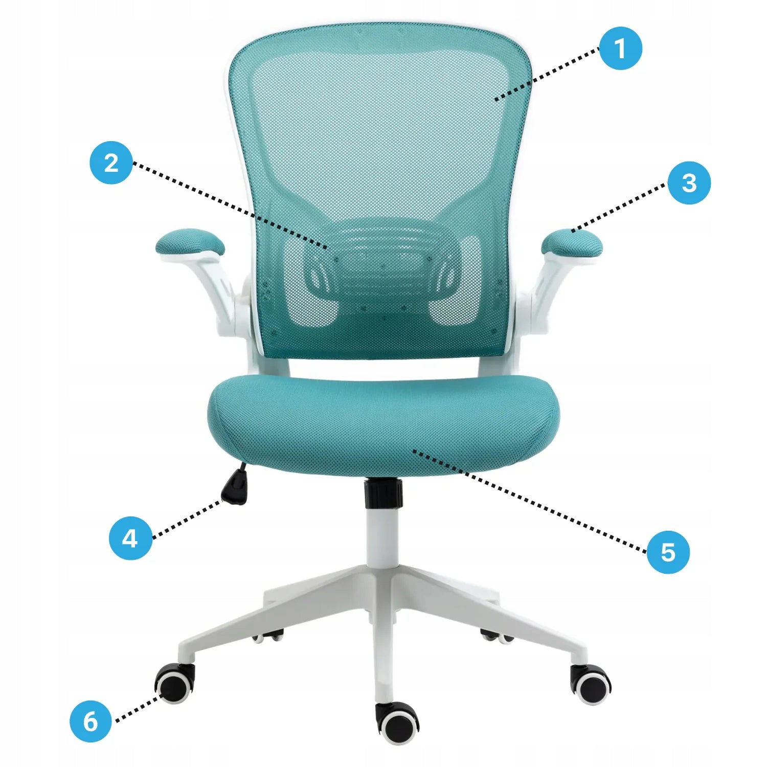 Mesh Desk Chair with Armrests Swivel Modern Turquoise ABEL Kind rotary