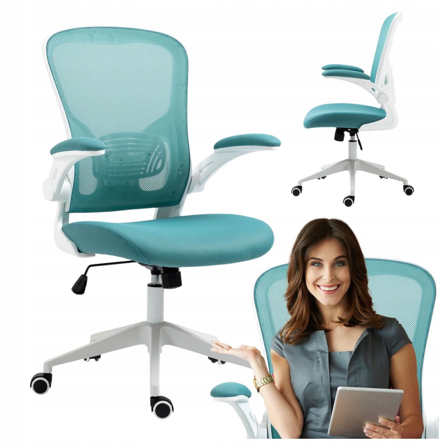 Mesh Desk Chair with Armrests Swivel Modern Turquoise ABEL