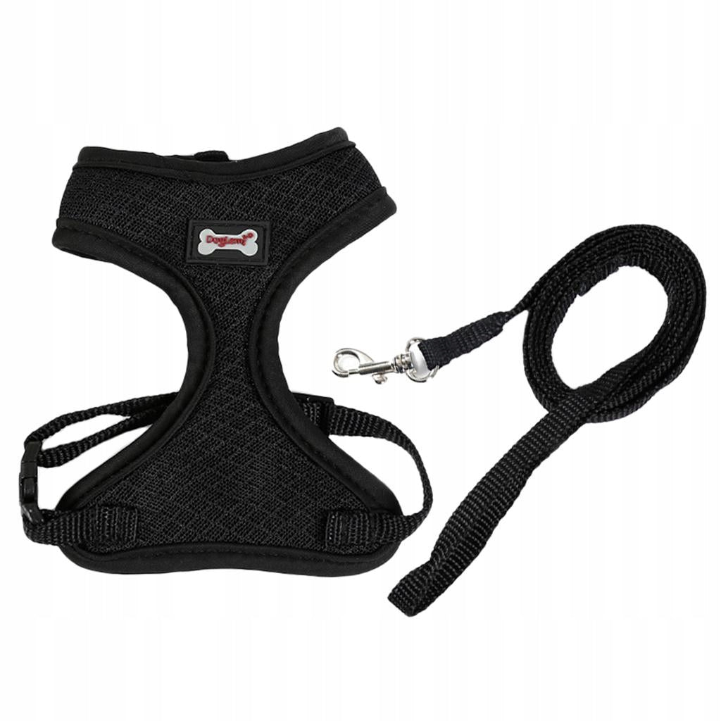 Mesh Pet Cat Kitten Adjustable Harness Walking Lead Leash Chest Strap Black