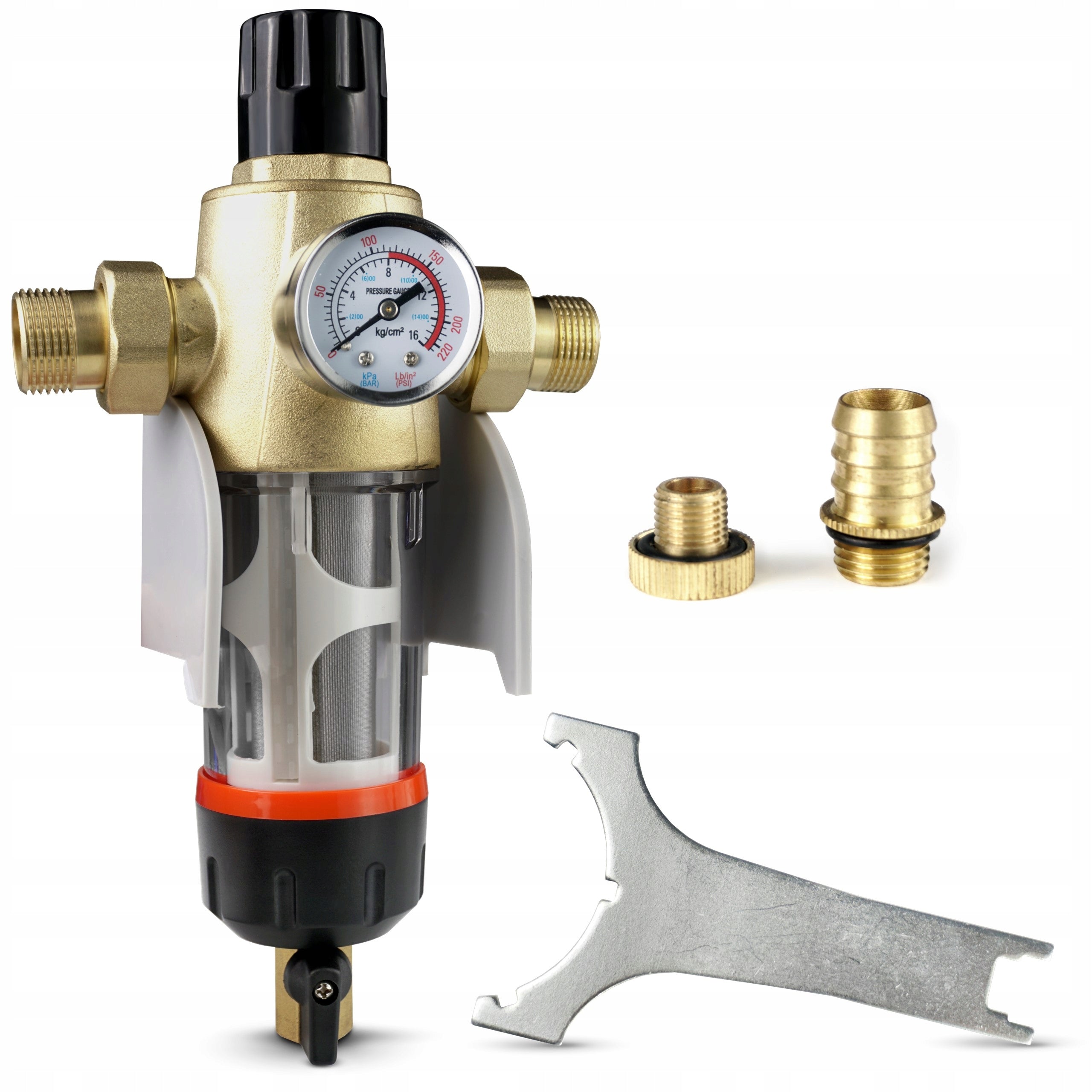 Mesh Water Filter with Pressure Reducer Brass Pressure Gauge 3/4 / 1 ″