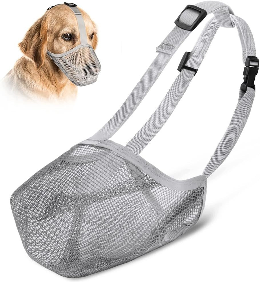 Mesh muzzle for dog material breathable adjustable grey size XS