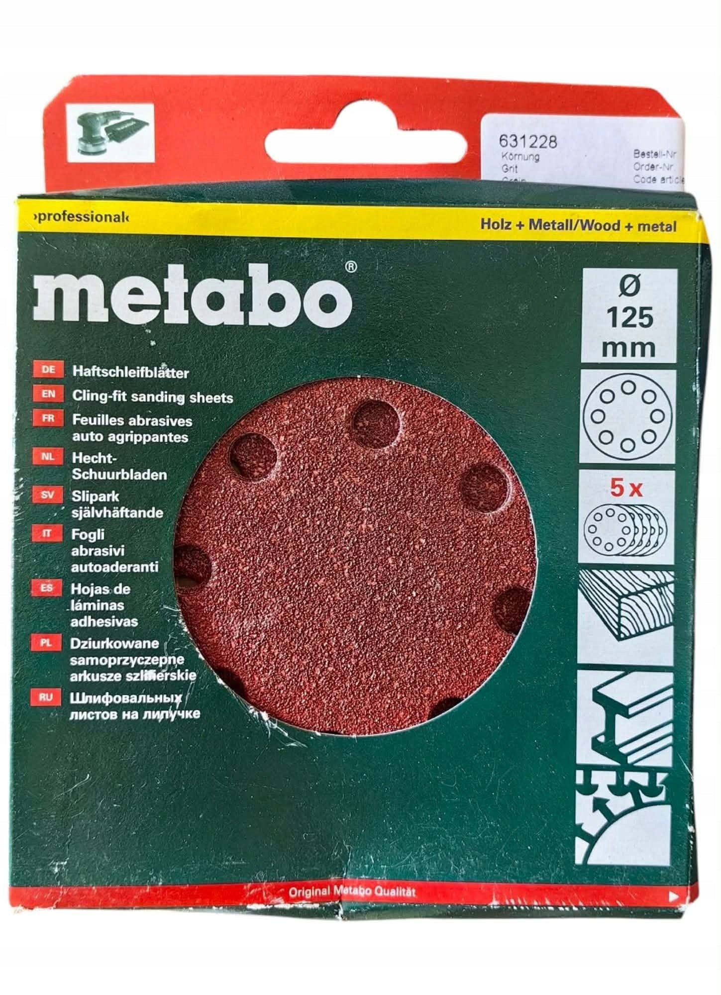 Metabo Disc sandpaper 125 mm P80 with Velcro Manufacturer code 631228000