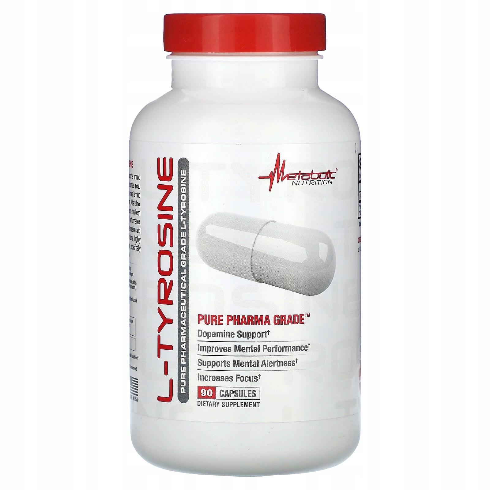 Metabolic Nutrition, L-Tyrosine, Pure Pharma Grade, 500 mg, 90 capsules