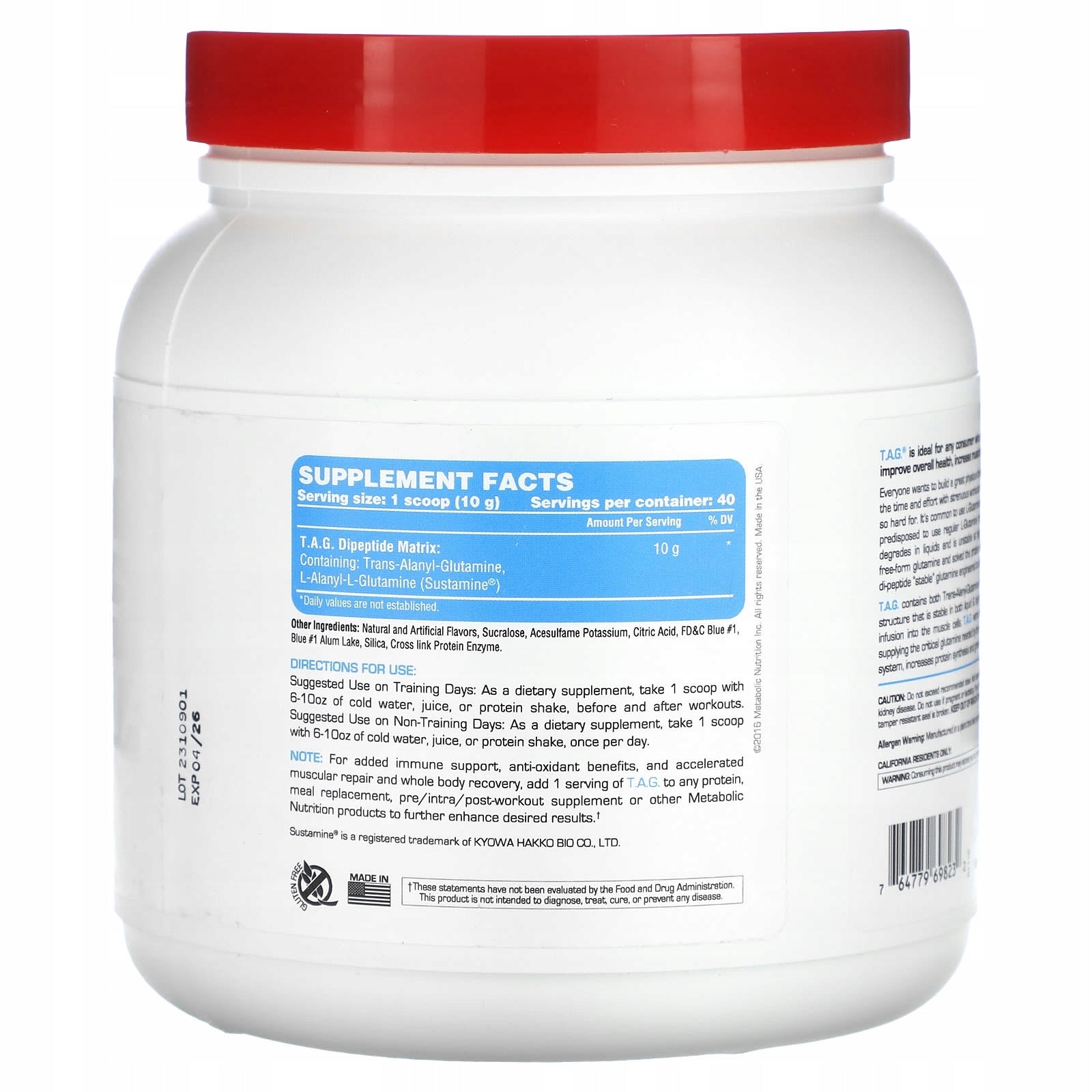 Metabolic Nutrition, TAG, blue raspberry, 400 g Expiration date at least 3 months from the date of purchase