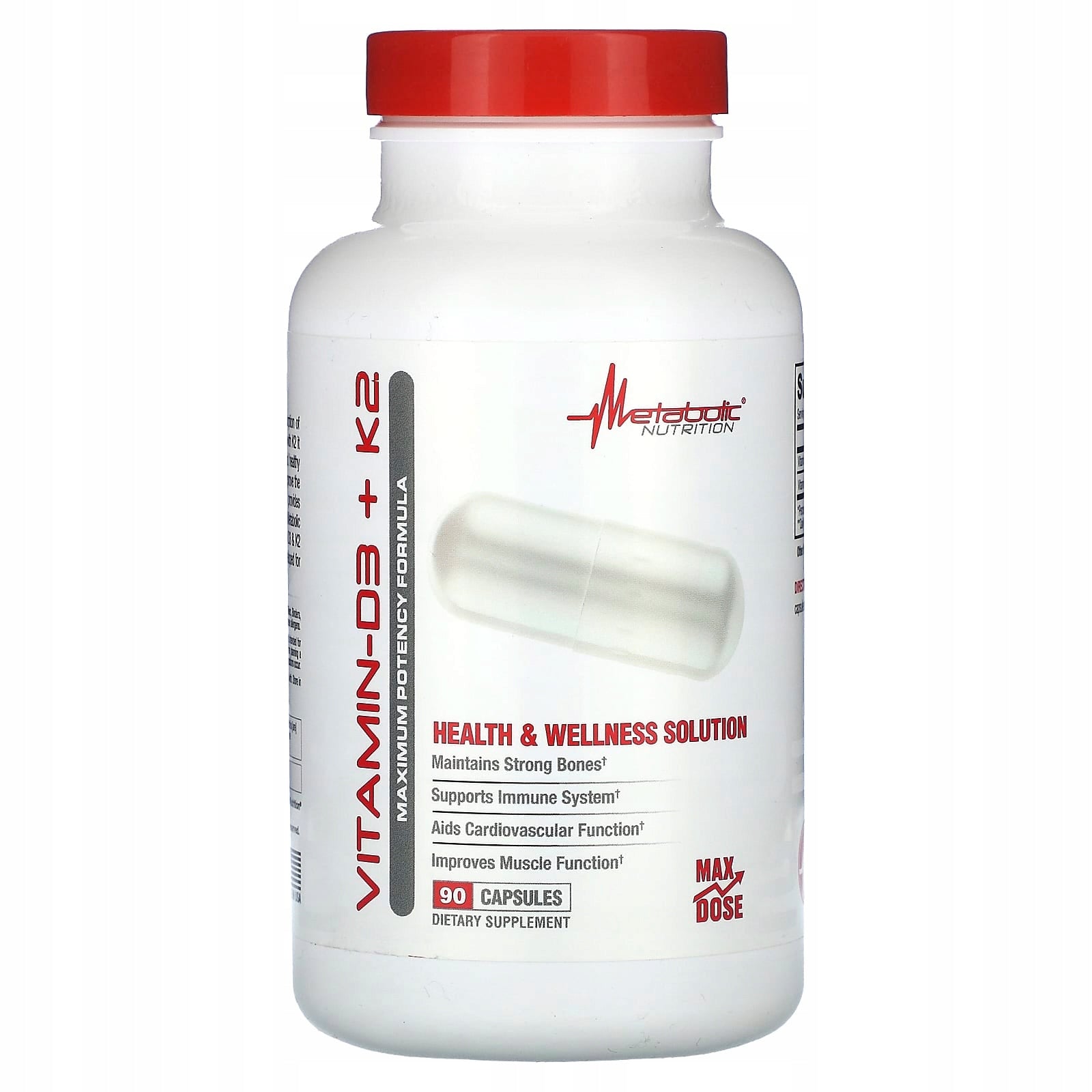 Metabolic Nutrition Vitamin D3 + K2 (200 mcg), Maximum Potency, 90 Caps