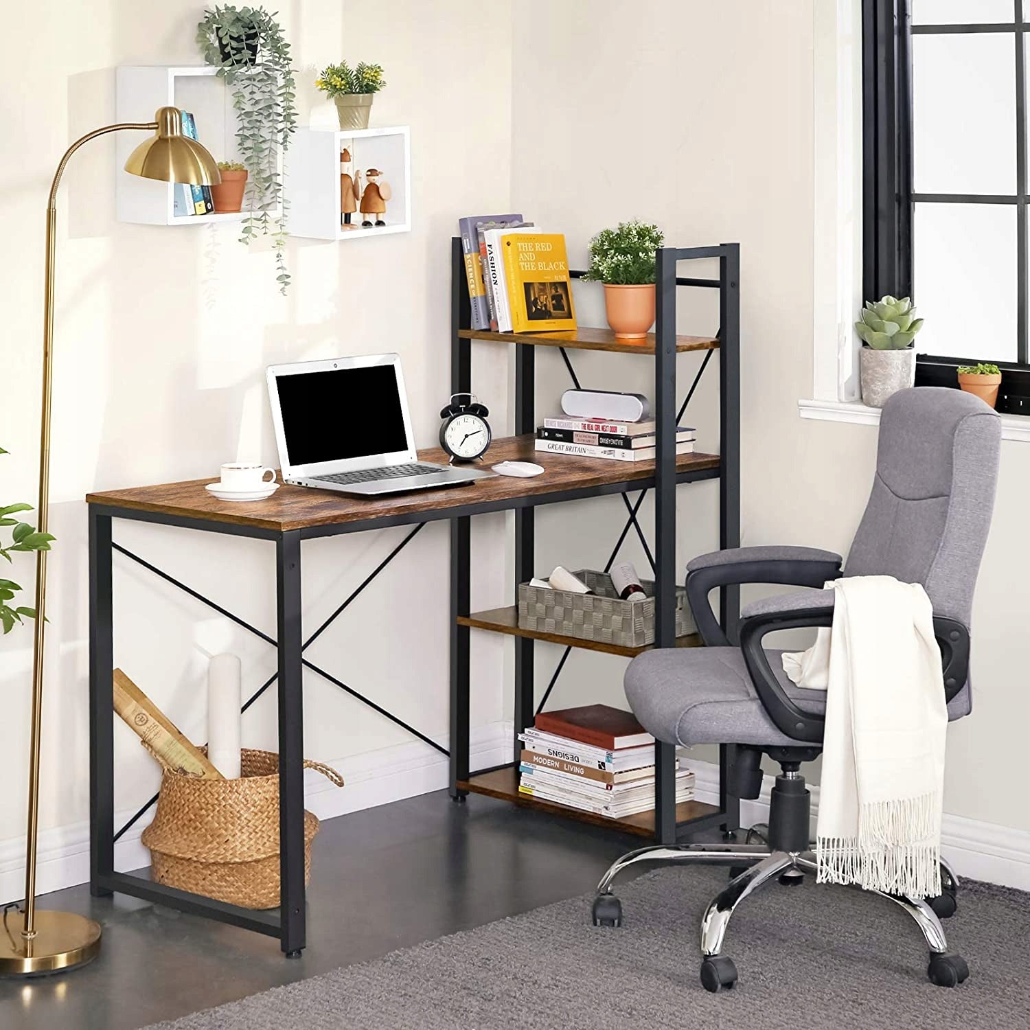 Metal Computer Desk with Bookcase Rustic Industrial For Room Manufacturer code 2024