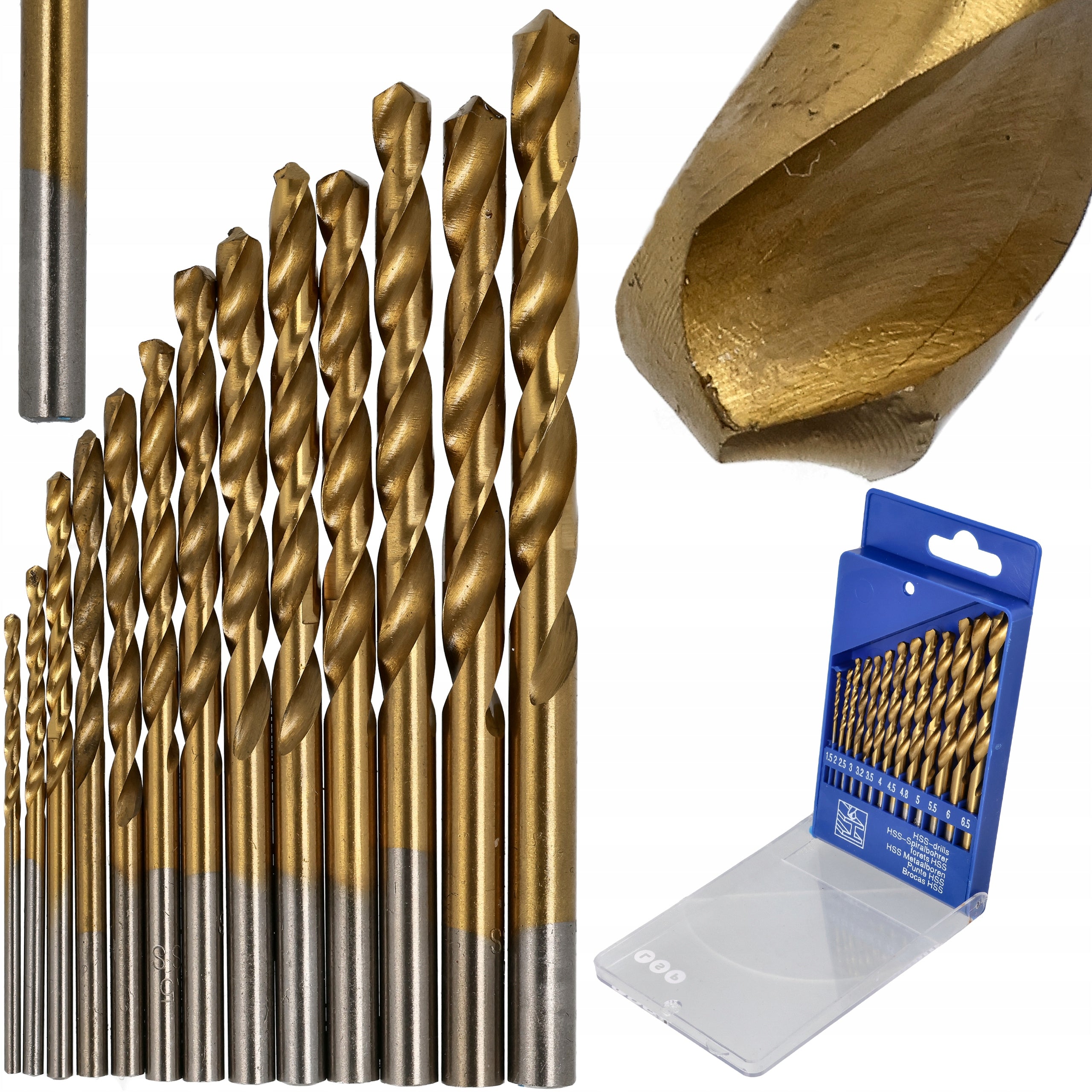 Metal Drill Bits Set 13pcs Titanium Plated 1.5-6.5mm Spiral HSS Set
