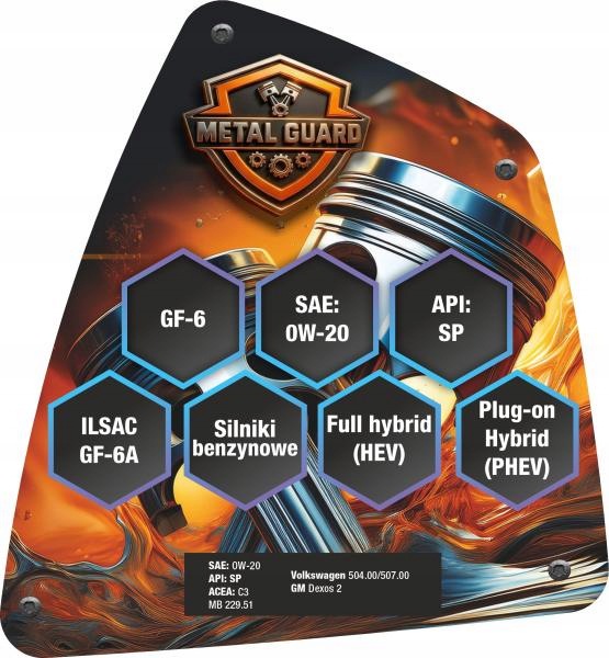 Metal Guard Engine Oil Synthetic GF6 API SP LSPI PHEV 0W20 5l Packaging volume 5 l