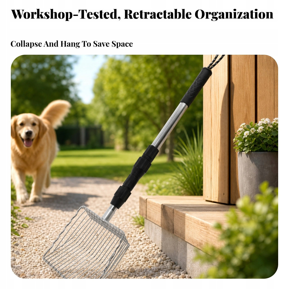 Metal Litter Sifter with Long Handle Adjustable for Chicken Coops Packaging status original