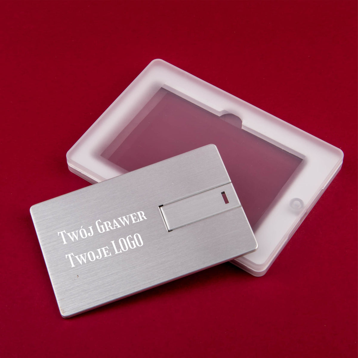 Metal Pendrive Card 1 GB Silver + Box + Engraving Your LOGO Brand MemoRabbit