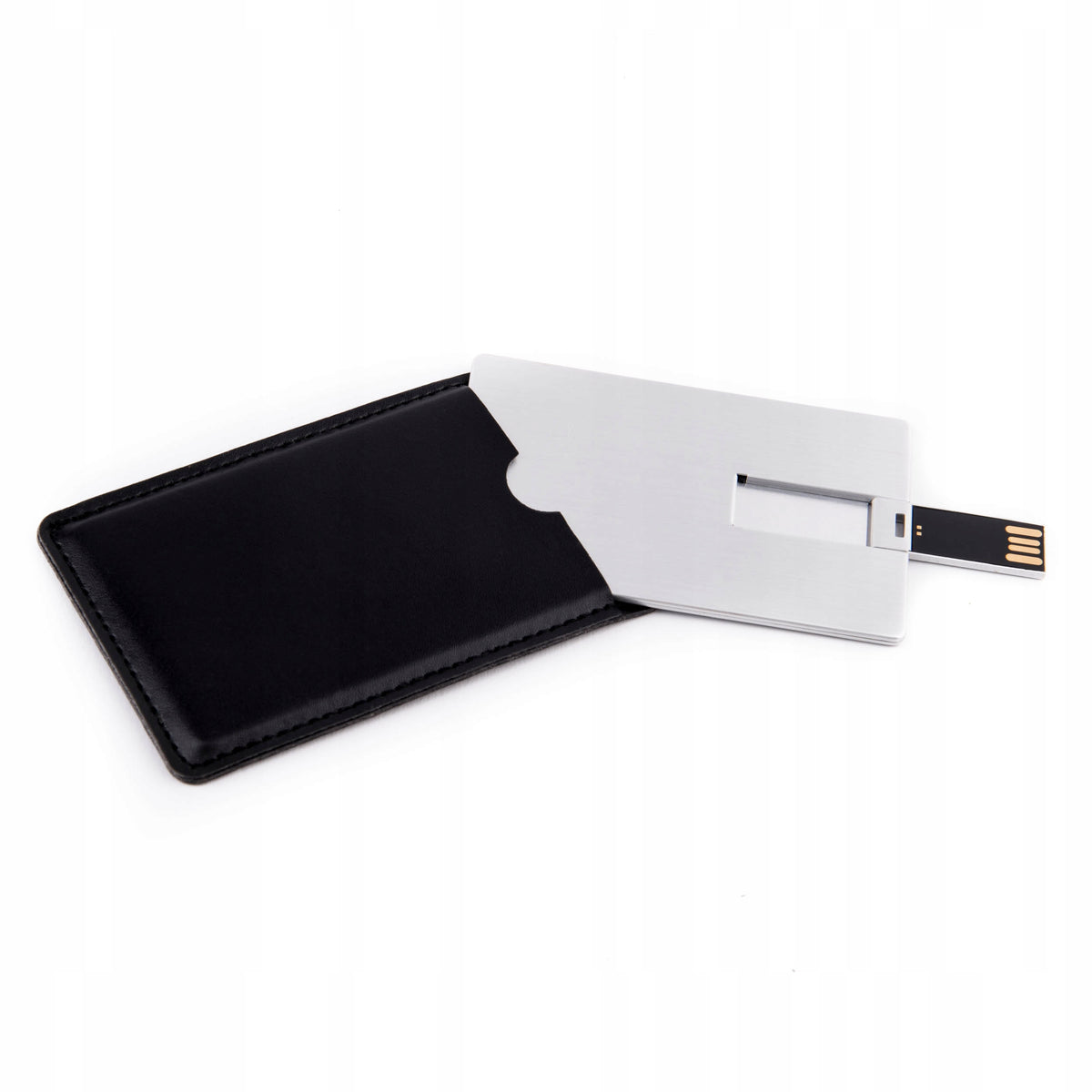 Metal Pendrive Card 1 GB USB 2.0 Silver + Engraving + leather case