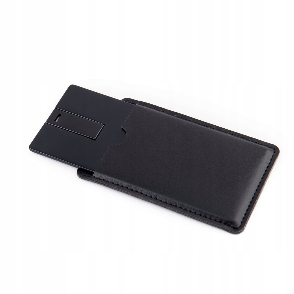 Metal Pendrive Card 32 GB Black + Engraving + Leather Case Brand MemoRabbit