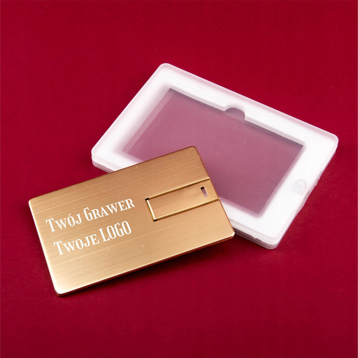 Metal Pendrive Card 32 GB Gold + Box + Engraving Your LOGO Brand MemoRabbit
