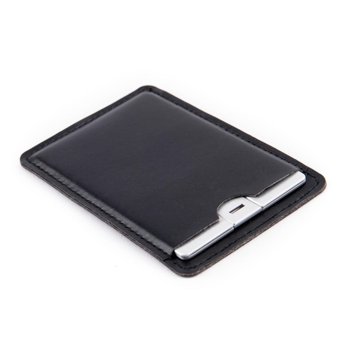 Metal Pendrive Card 32GB USB 2.0 Silver + Engraving + Leather Case Color silver
