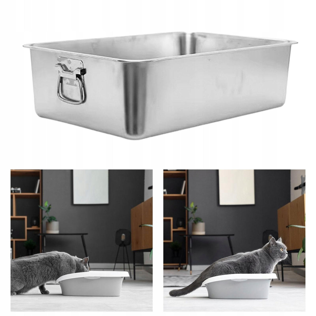 Metal Rustproof Cat Litter Box with Handle Top Open Smooth 50cmx35cmx10cm