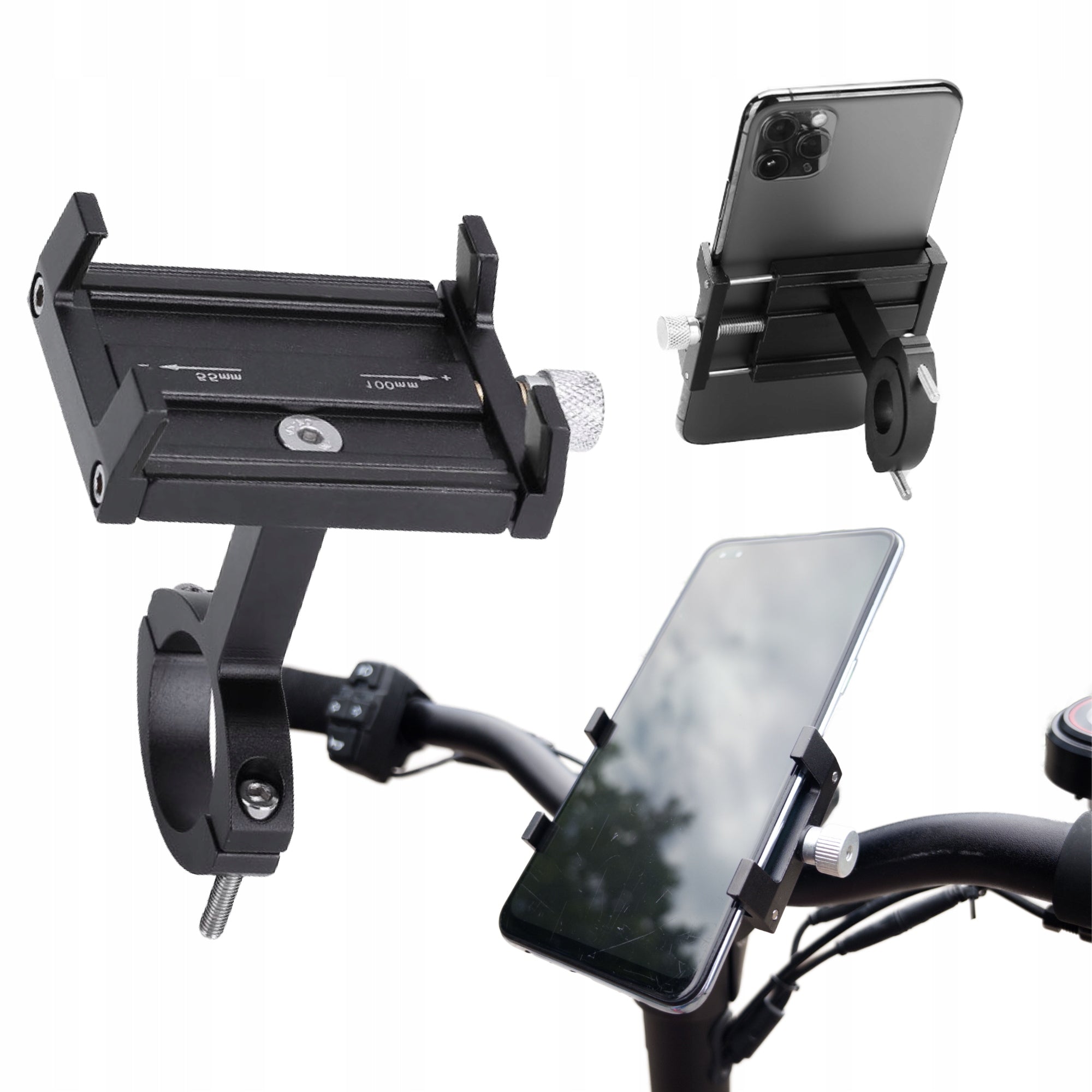Metal STRONG scooter phone holder, handlebar mount, black, Resa