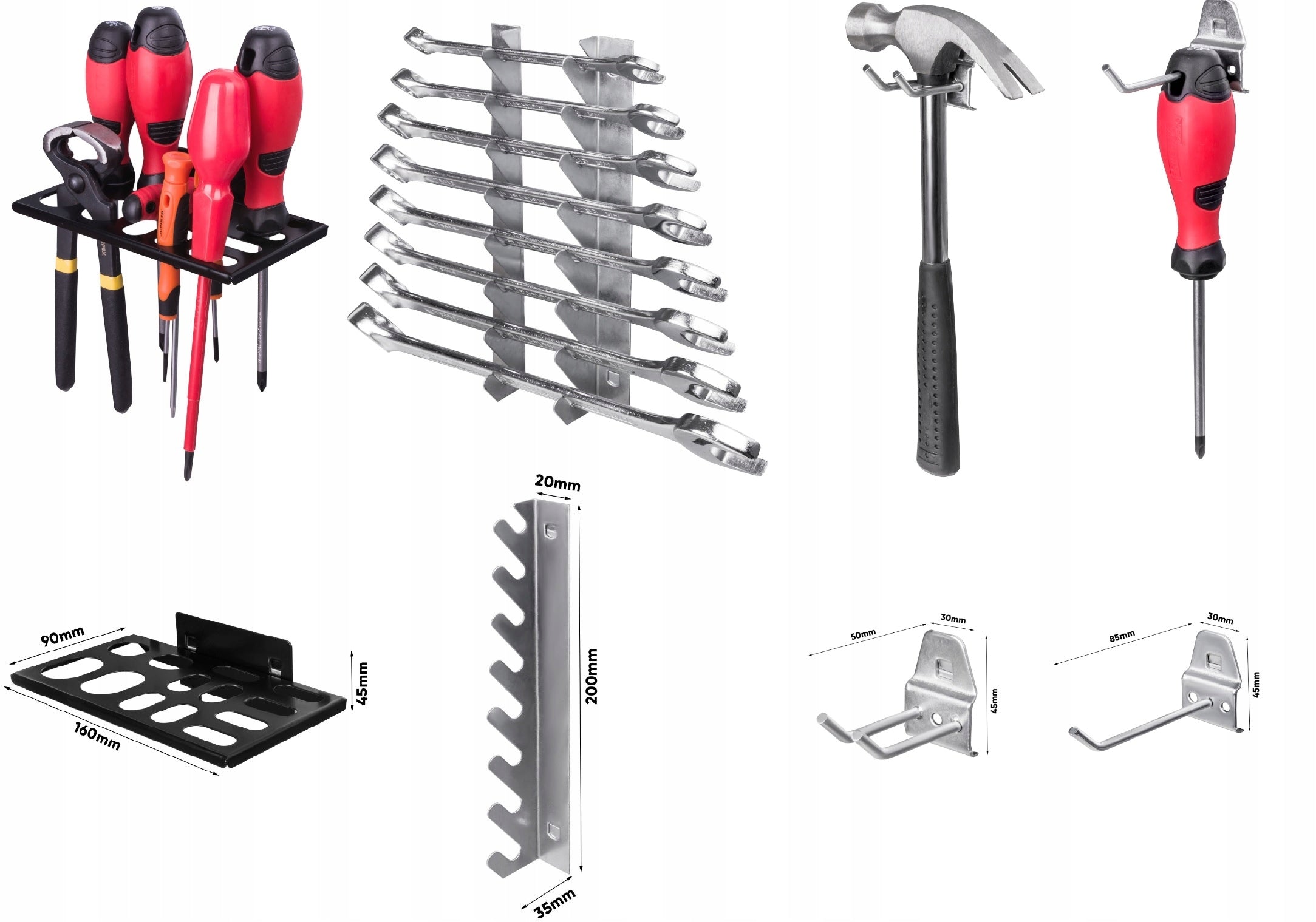 Metal Tool Wall Board with Handles Additional features hangable fastening holes for elements