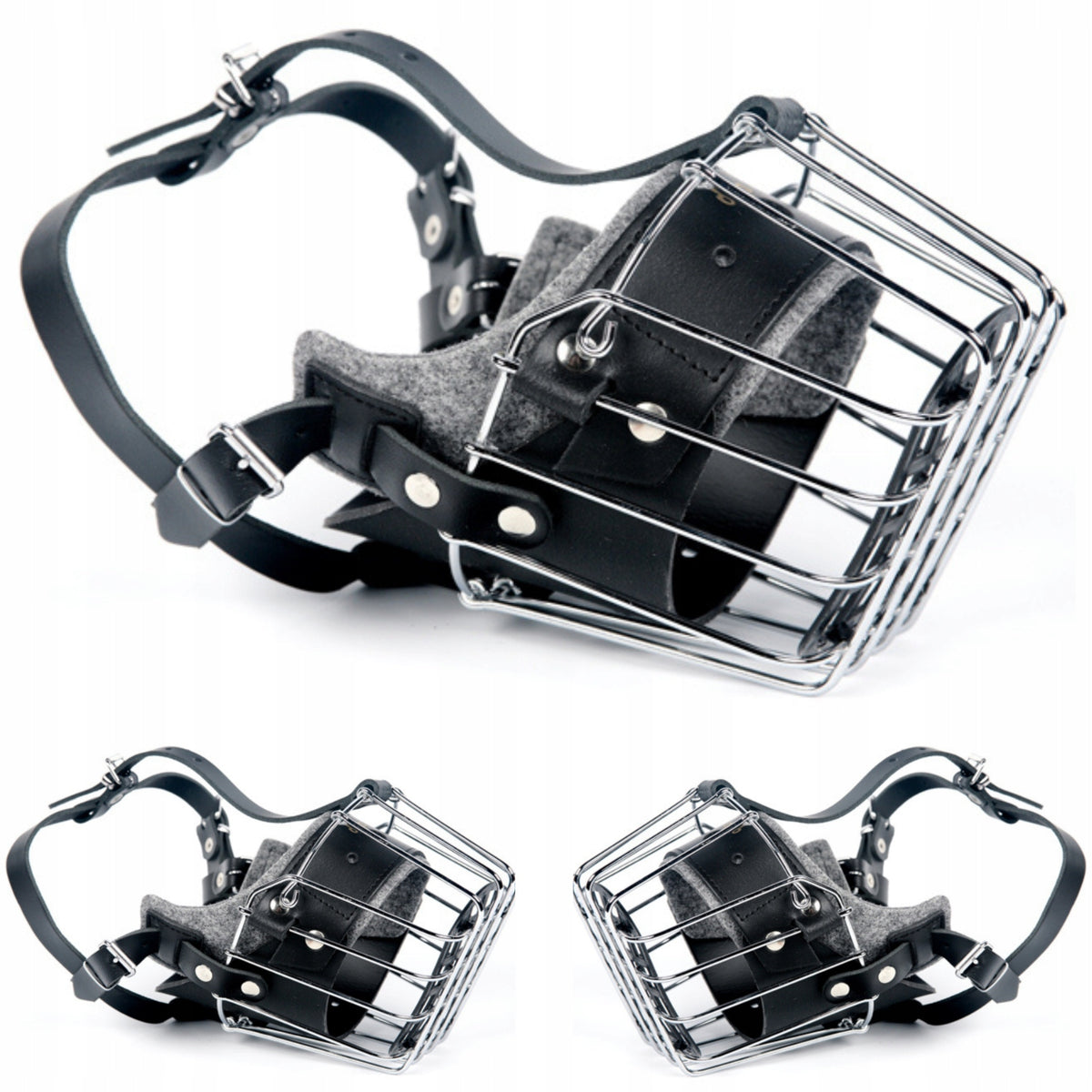 Metal and leather muzzle for dog Pitbull Shepherd large Dingo circumference 30 cm