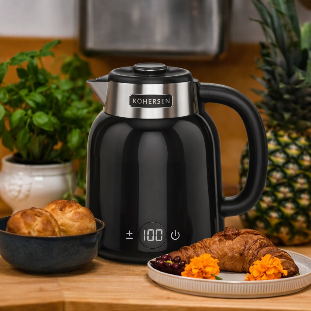 Metal electric kettle with TEMPERATURE CONTROL wireless Kohersen Dominant color black