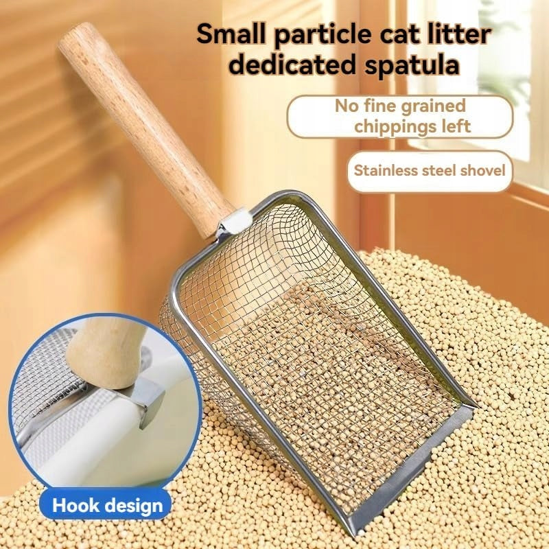 Metal litter box paddle with strainer and wooden cat handle Brand no brand