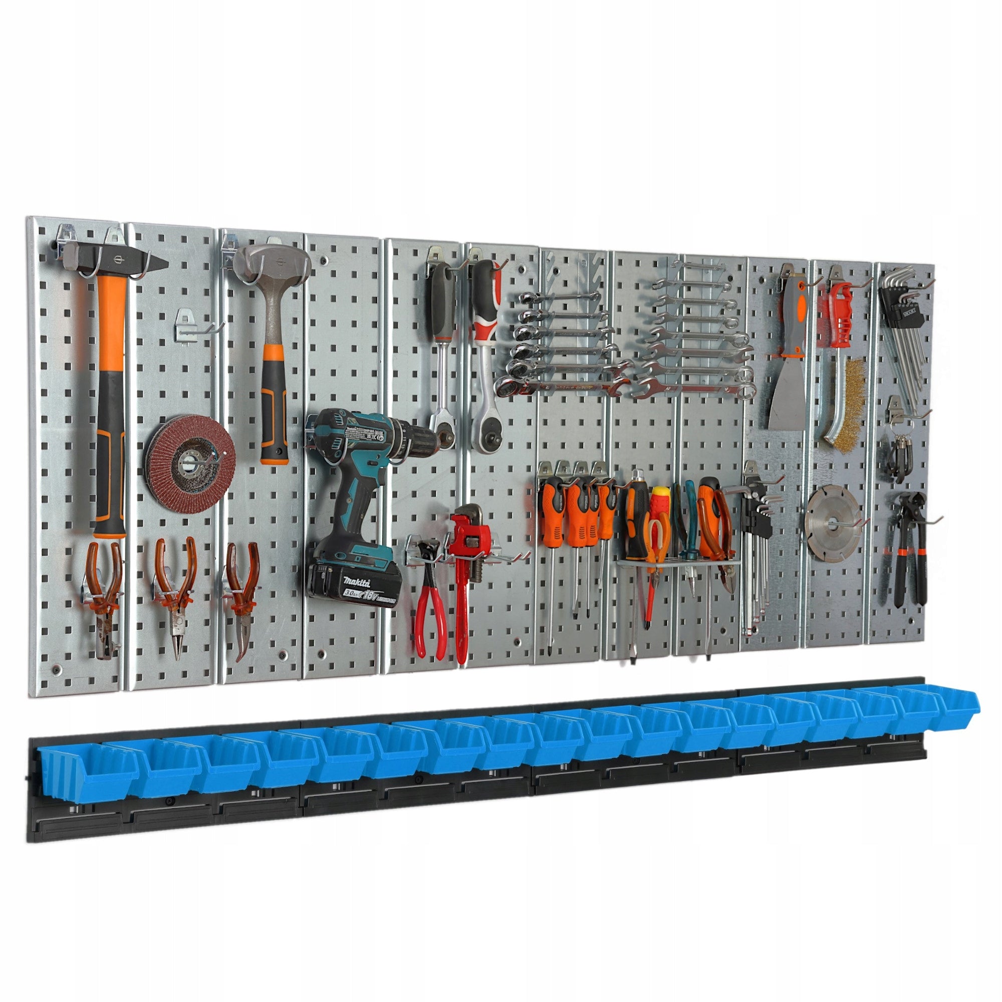 Metal tool board 1560 x 713 mm wall 18 cuvettes workshop garage