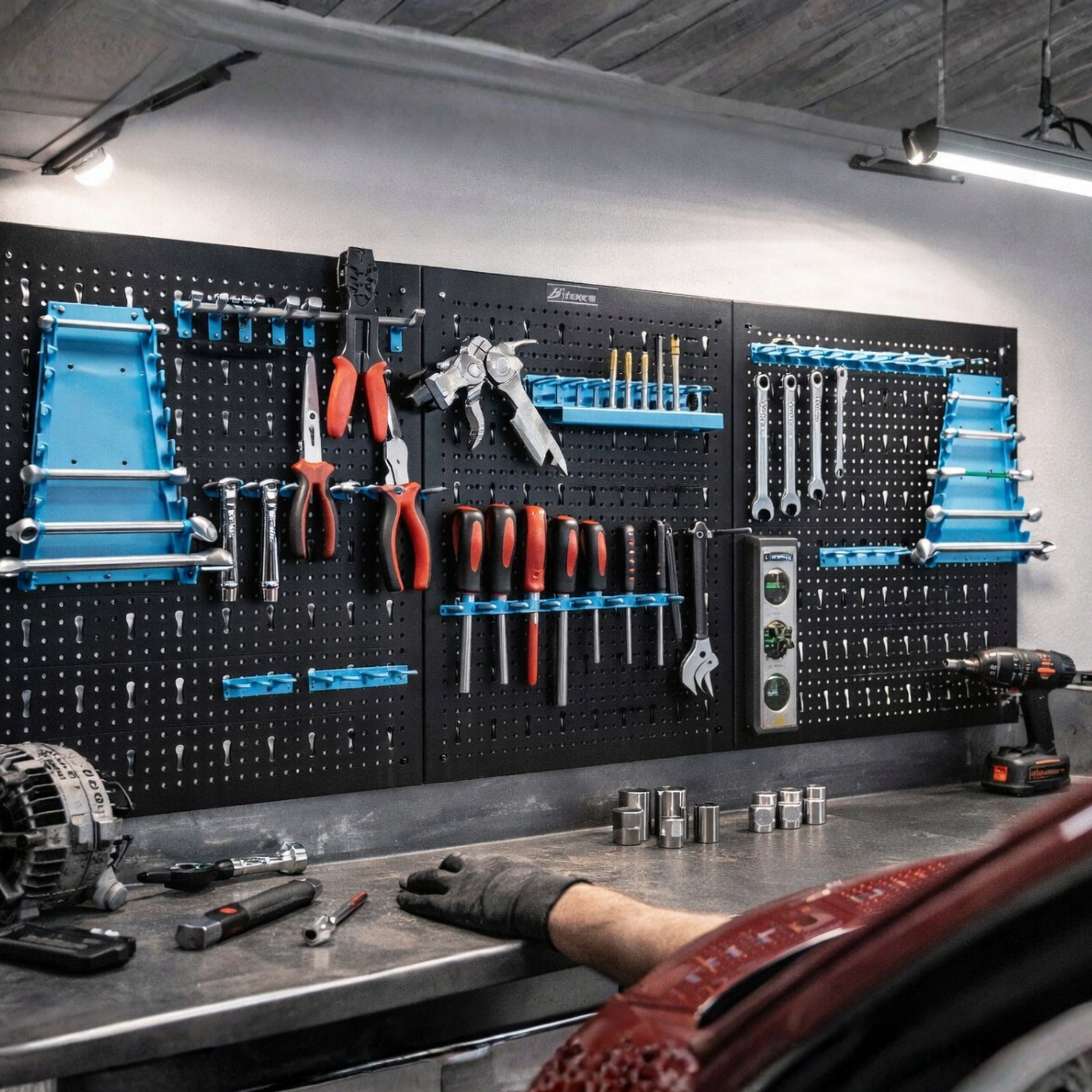 Metal workshop tool board 120x60 cm with 25 handles for Garage Product height 60 cm